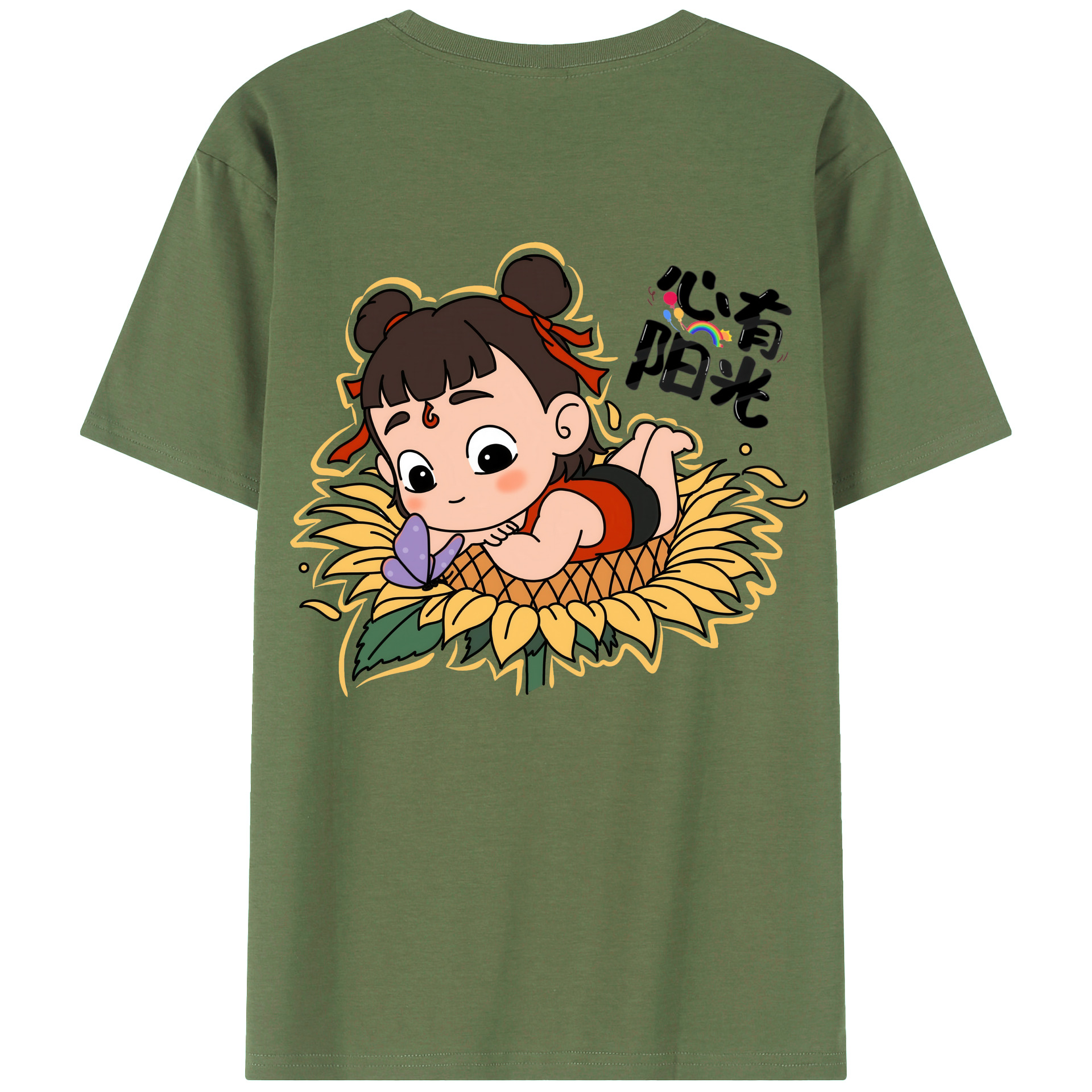 （画像用） Ne Zha 2 ナタ 魔童の大暴れ 綿100％ メンズ半袖Tシャツ（バックプリント） 通気性